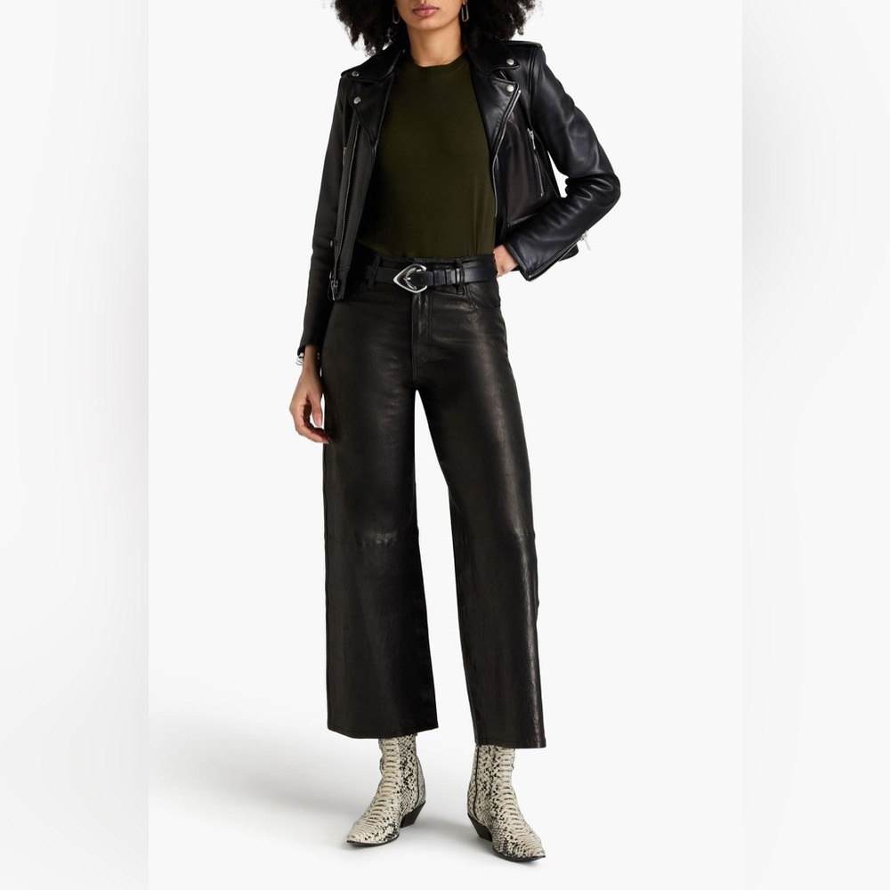 NWT $995 Frame Slim Palazzo Leather Wide Leg Pants In Black